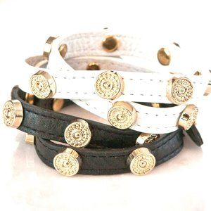 2PCS-GREAT STOCKING STUFFERS-DOUBLE WRAP BLACK OR WHITE LEATHER BRACELET